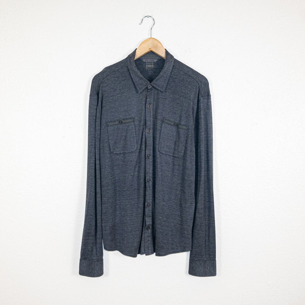 John Varvatos Collection Silk Cotton Button up Shirt Char Gray sz Large